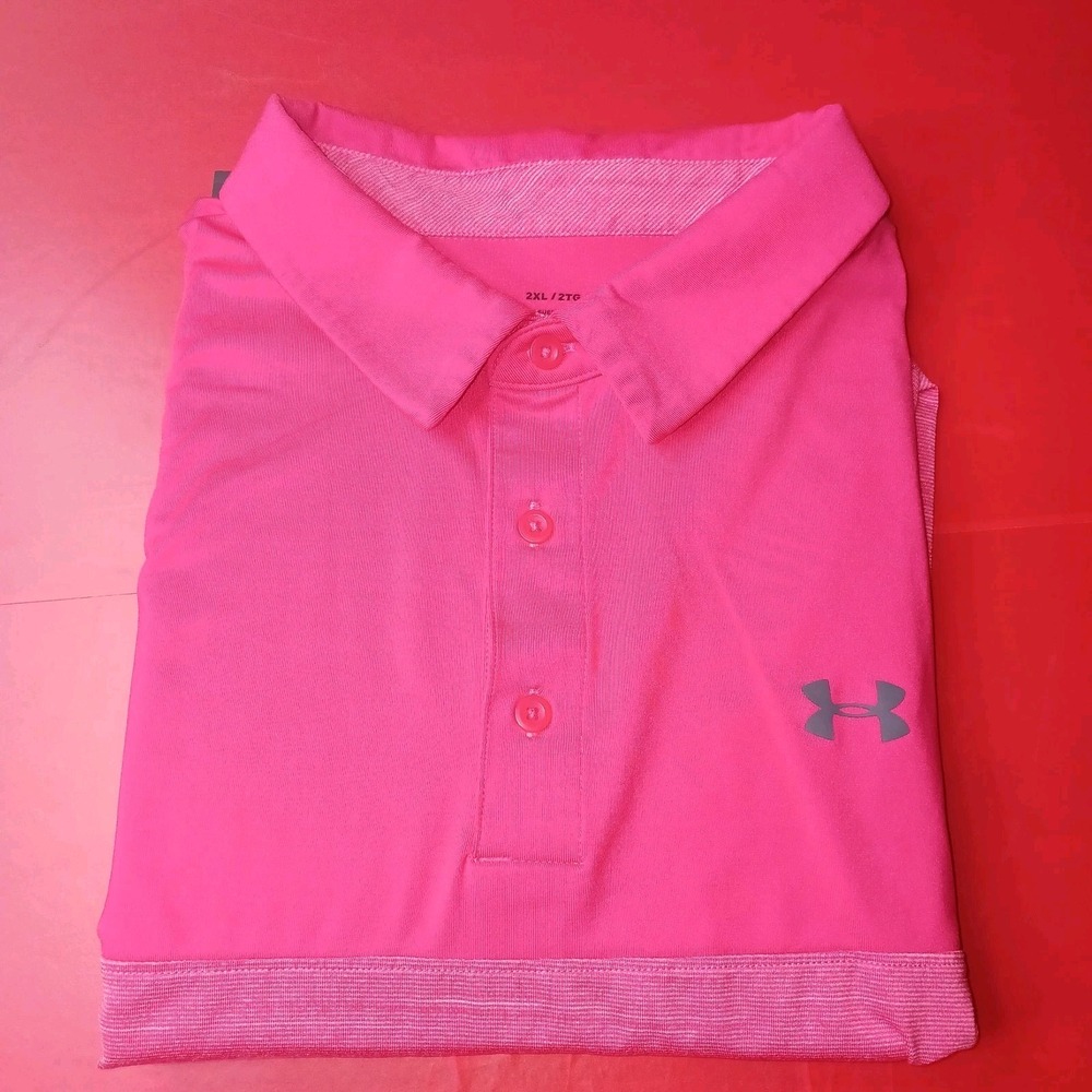 Under Armour Shirt Mens 2XL Heat Gear Loose Pink & Heather Polo Golf Performance